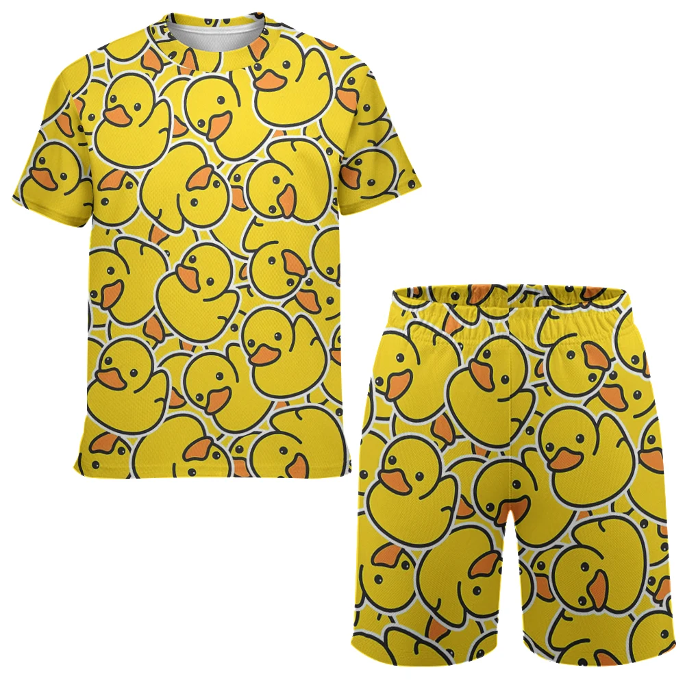 Yellow Duck Graphic Short Sleeved Sets Summer Men's T-shirts & Shorts Suit 3D Printed Cute Funnny Animal Pattern Casual T Shirt