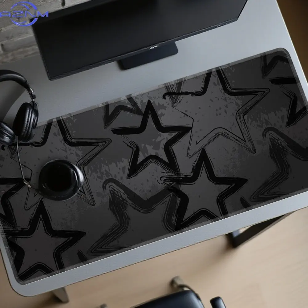 1pc Package Diatom Mud Multi-Size Large E-Sports Desk Mat And Mouse Pad - Black And Gray Starry Sky Pattern with White Brushstro