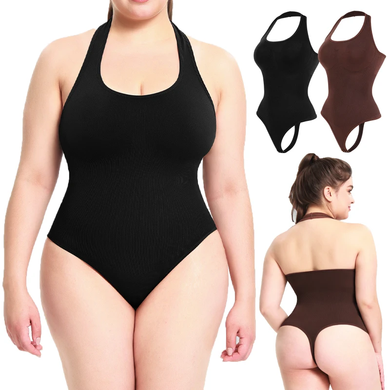 Seamless Bodysuit Women Shapewear Tummy Control Halter Neck Tank Top Backless Body Shaper Thongs Underwear Slim Waist Trainer