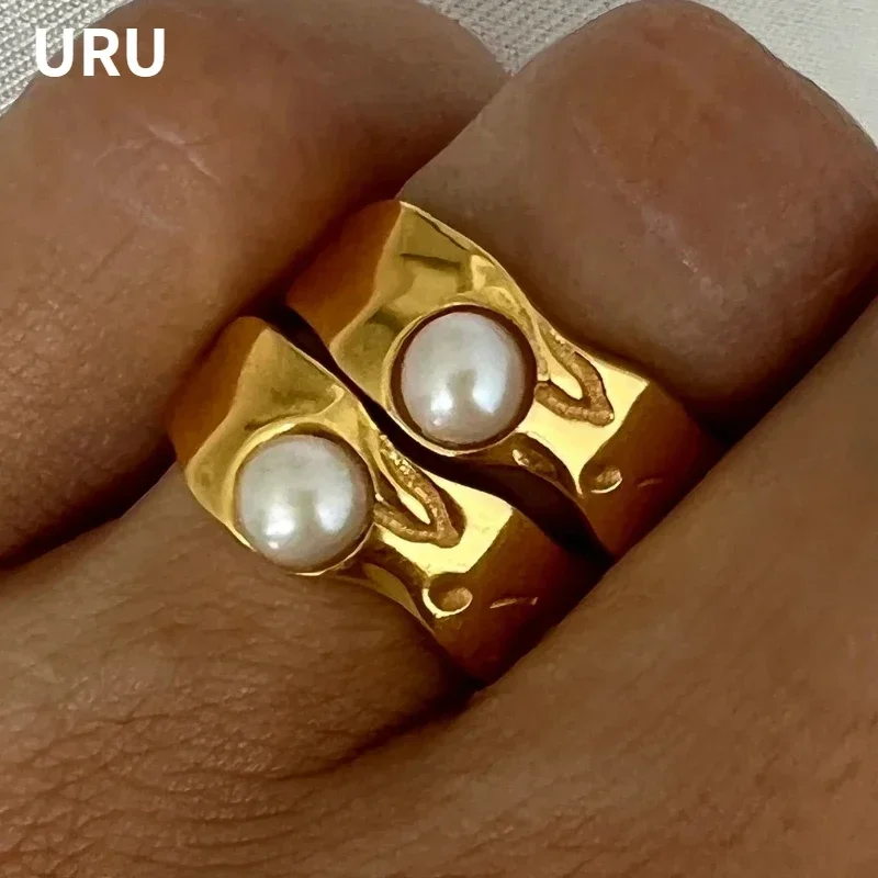 

Modern Jewelry Simulated Pearl Metal Gold Color Rings For Girl Women Party Gifts Popular Accessories Hot Selling