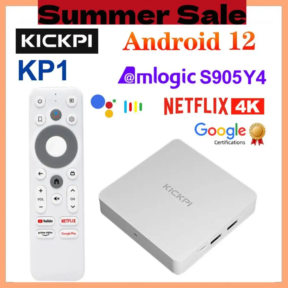 KICKPI KP1 Google Netflix TV Box Android 12 Amlogic S905Y4 Медиаплеер 4K Телеприставка Android 12.0 2G32G AV1 2,4G и 5G Wi-Fi BT5.0