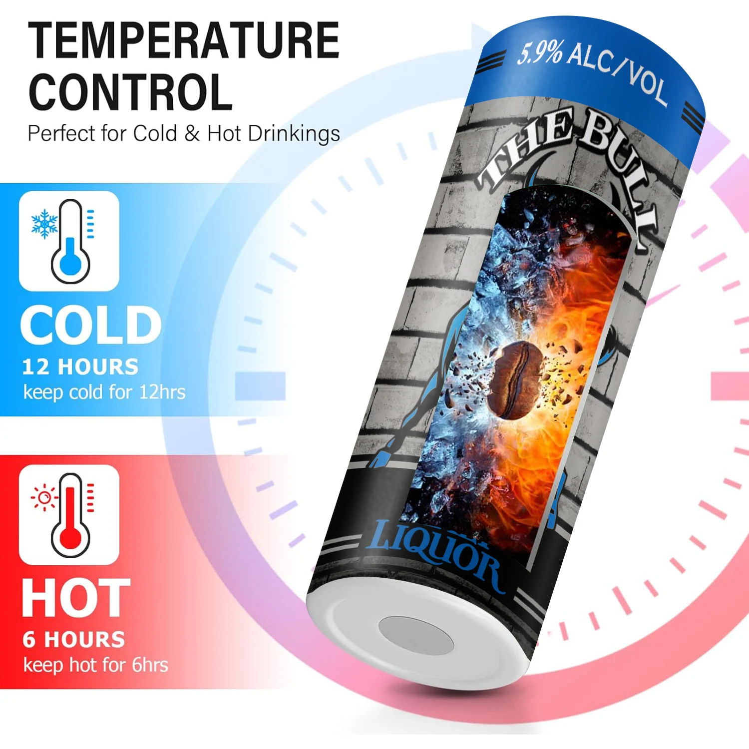 20oz Malt Liquor The Blue Bull print Tumbler Vintage vacuum cup Stainless Steel Water Bottle with Straw gift for Beer Lovers Men