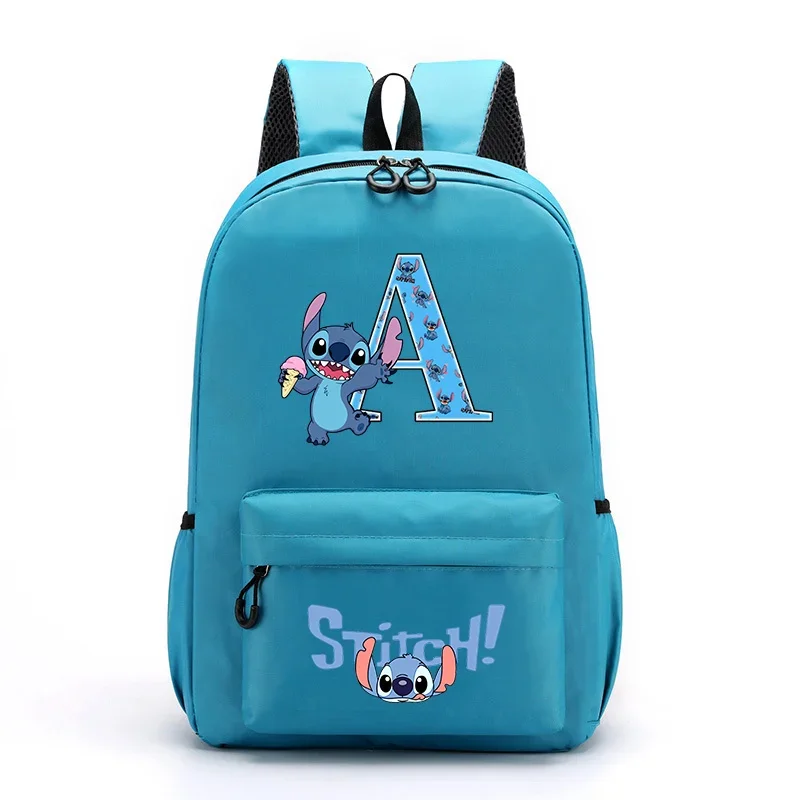 Stitch Disney Backpack Boys Girls Cute Knapsack Student School Bag Letter A To Z Print Outdoor Travel Lightweight Bag Kids Gift