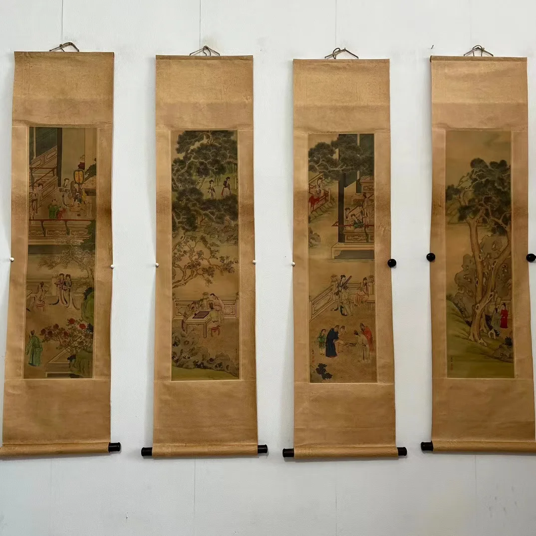 

Hand-painted Chinese paintings, Party of the Qing Dynasty in China,4 piece/pack, free shipping