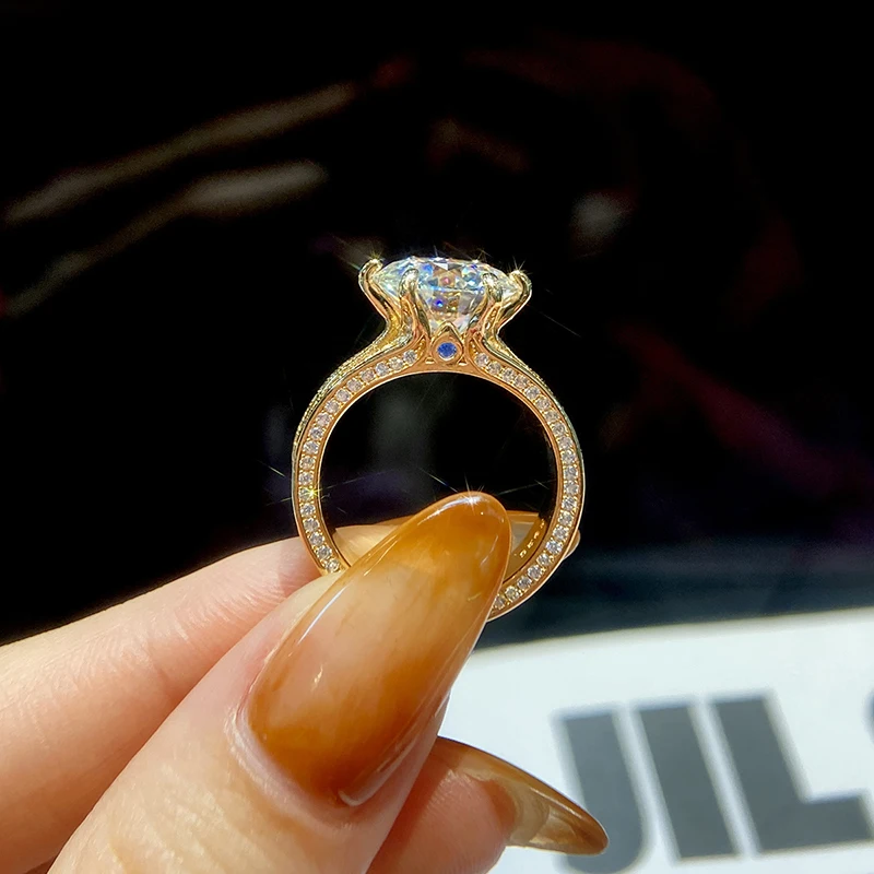 GRA 5CT Sparkling Certified Moissanite Diamond Wedding Rings For Women Real 925 Sterling Silver Champagne Color Luxury Jewelry