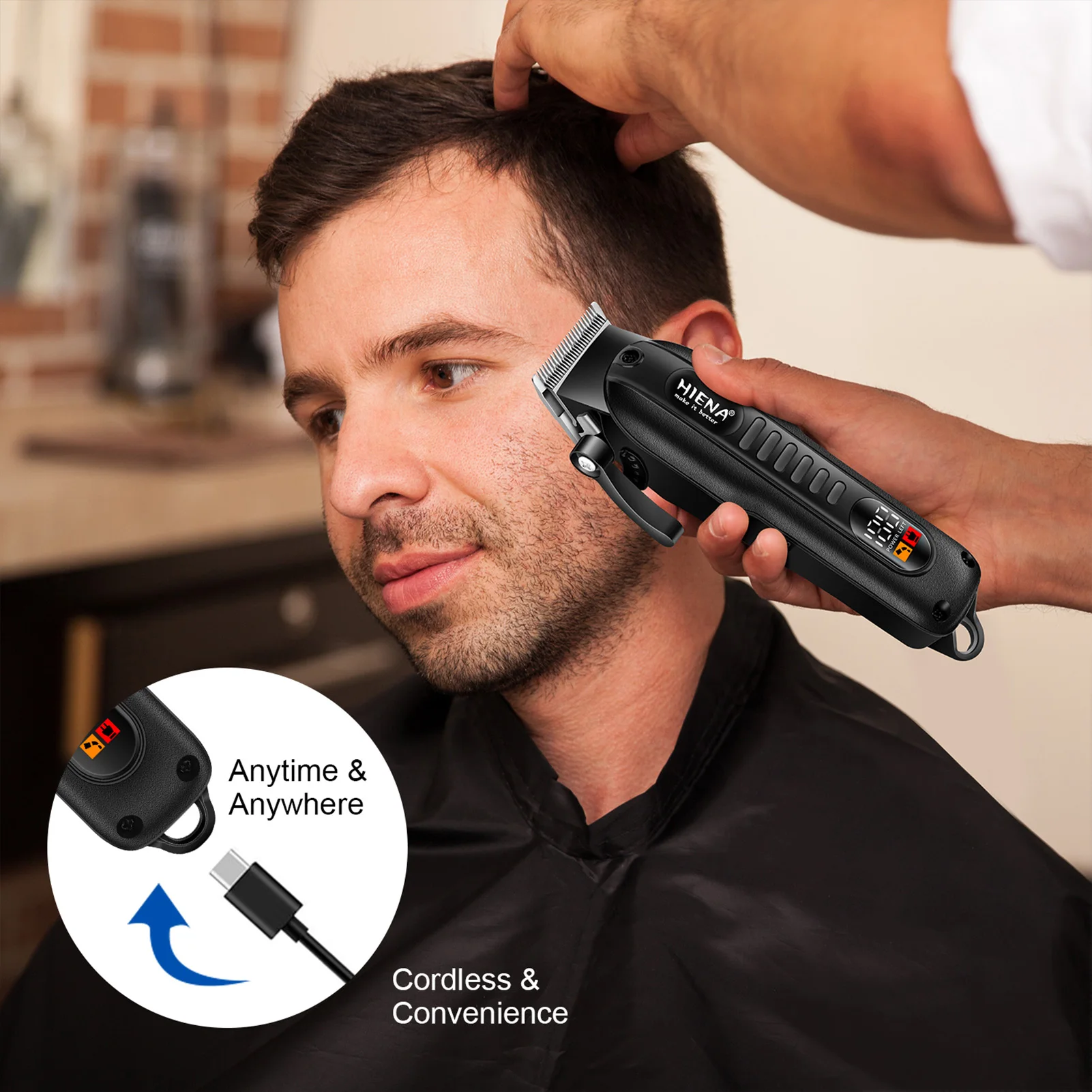 HIENA-cortadora de pelo inalámbrica, máquina profesional para cortar el pelo, con batería potente de 1200mah, para barbero