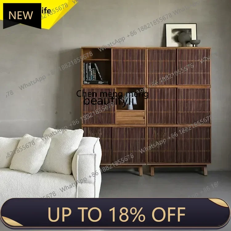 

P178 Walnut Wood Grid Solid Wood Bookshelf Floor-standing New Chinese Style Bookshelf Wabi-sabi Style Storage Rack Display Cabi