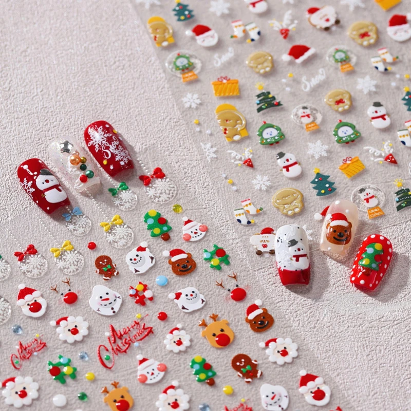 Lovely Cartoon Santa Claus Snowman Snowflake Christmas Tree 3D Jelly Self Adhesive Nail Art Stickers Cute Xmas Manicure Decals