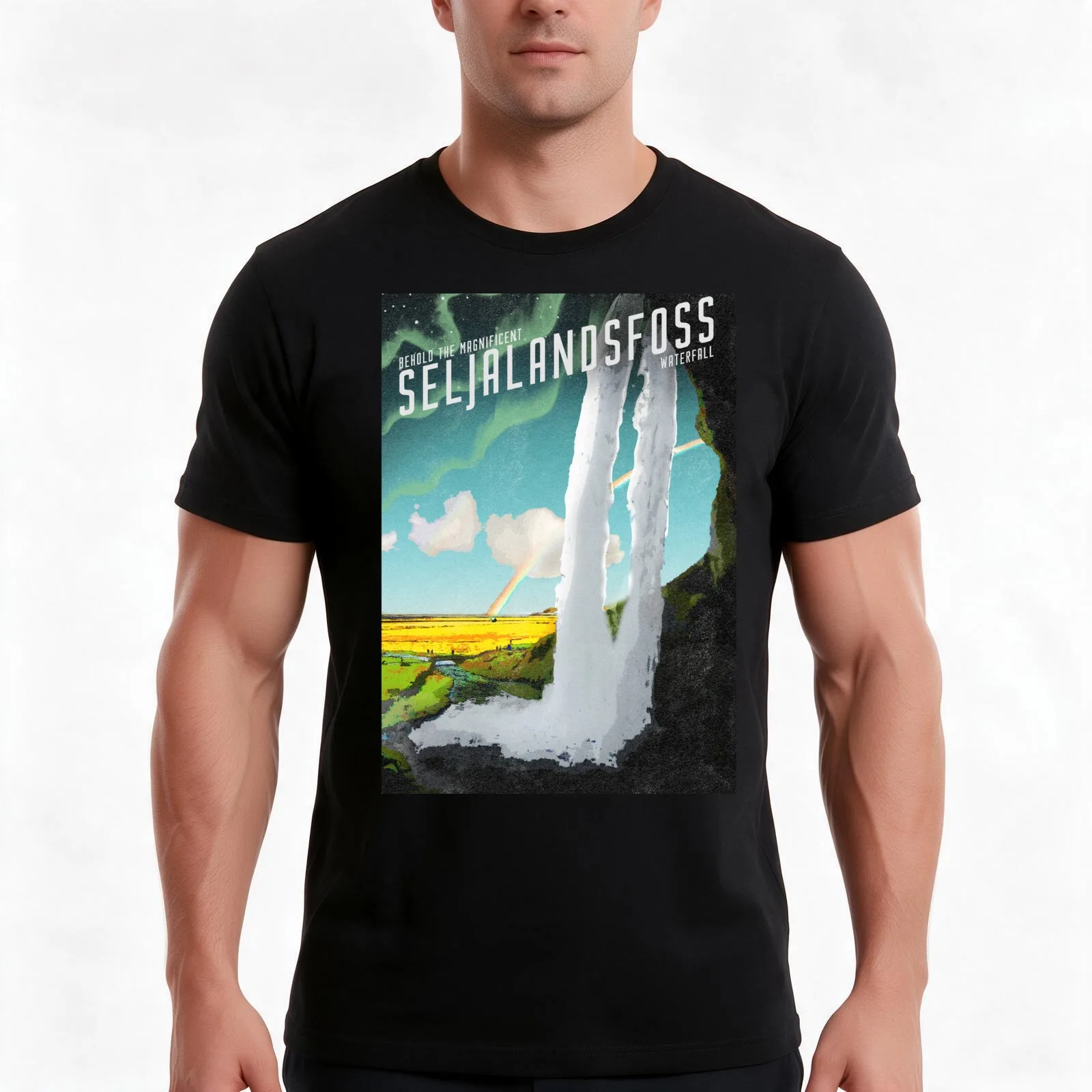 Iceland's Seljalandsfoss Waterfall T-Shirt, Summer Casual Cotton Tee, Oversized Streetwear Tops, Vintage Graphic Print
