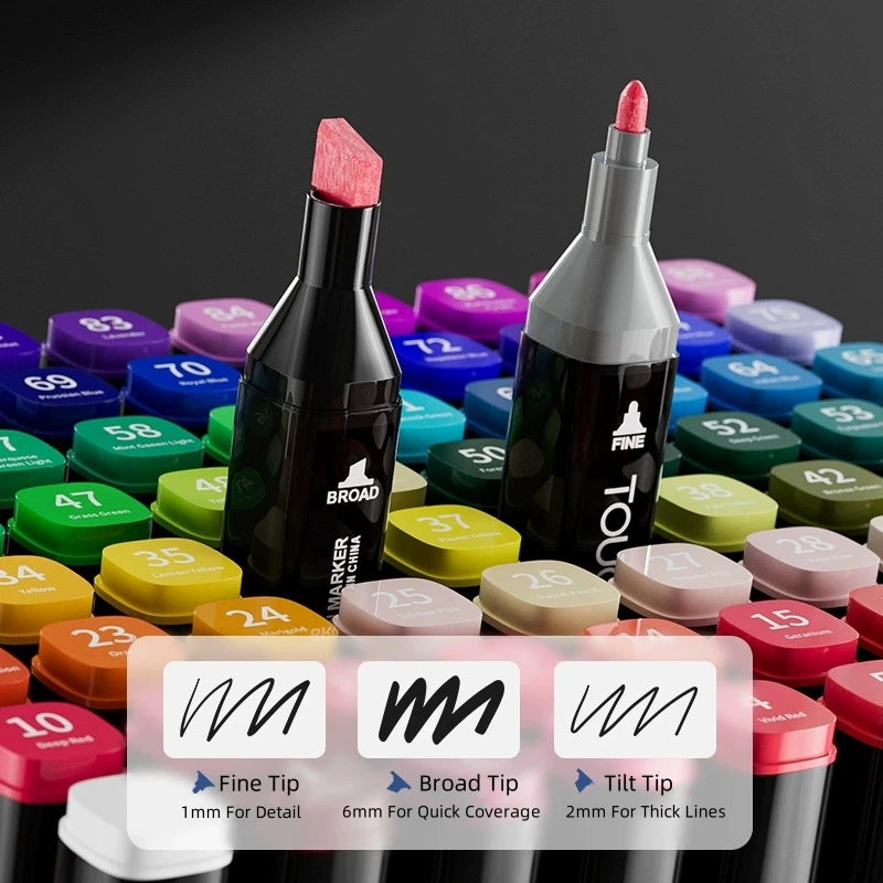 

48 Colors Marker Pen Set Alcohol Art Markers Dual Tips Felt Coloring Pens Sketching Drawing Graffiti Manga School Supplies