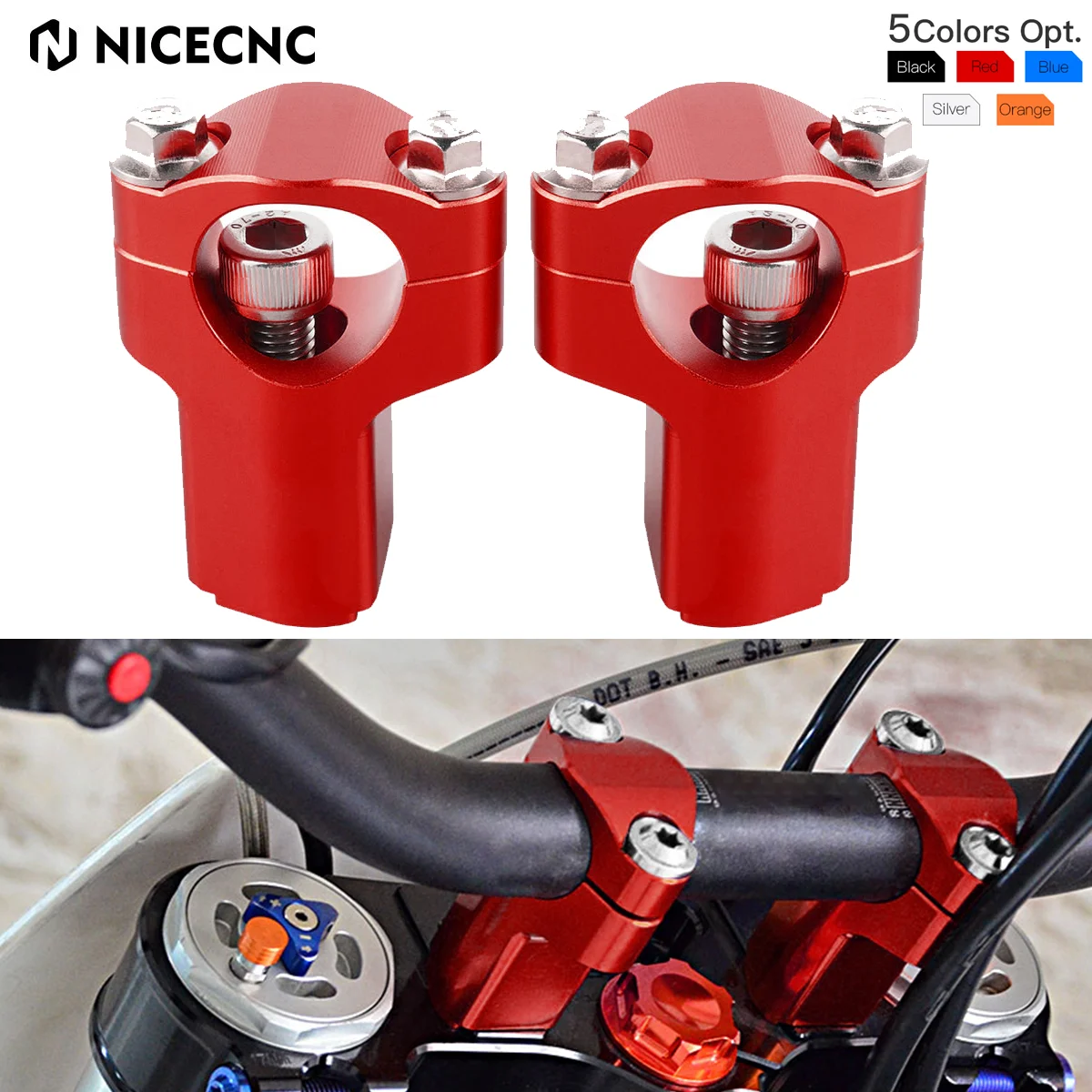 

For Beta RR300 RR 498 480 450 400 350 300 250 200 150 125 RS 430 390 350 2014-2023 NICECNC 52MM Handlebar Bar Riser Clamp Mount