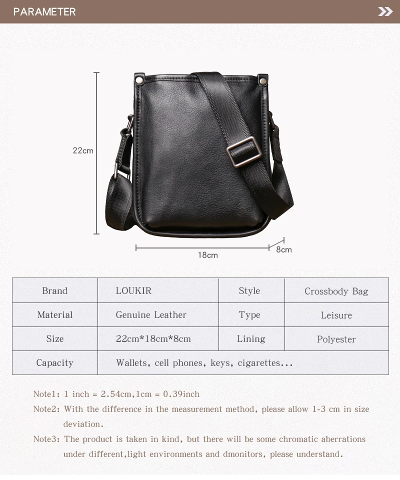 LUOKIR Fashion Echtes Leder Umhängetasche männer Casual Schulter Kleine Tasche Klassische Mehrere Fächer Rindsleder Umhängetasche – Detail 2