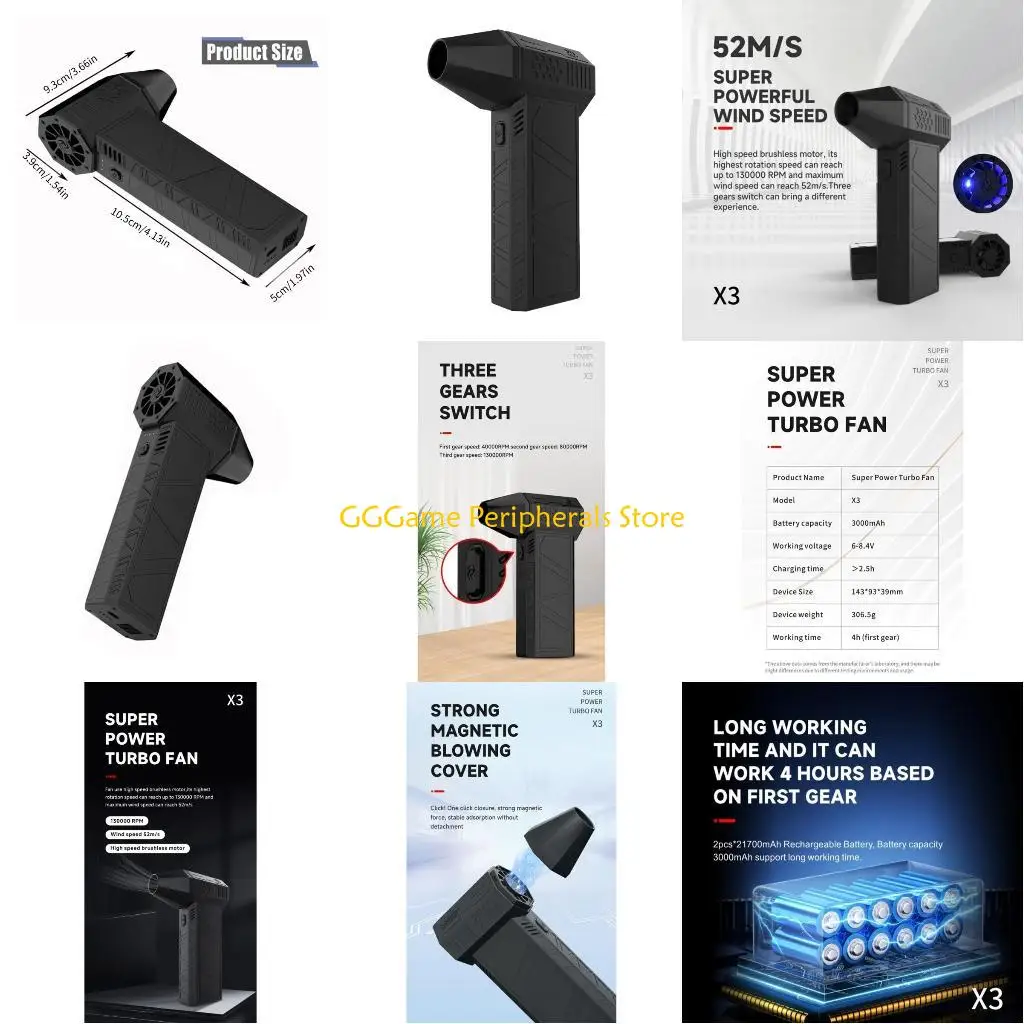 

U55B Mini Blower Jet Fan Violent Fan 130,000 RPMs Powerful Fan 3 Speed Adjustable Fan Mini Blower Air Duster for Cleaning