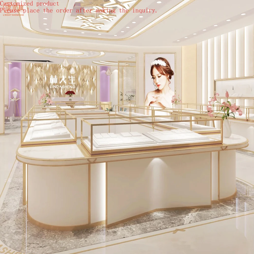

Modern Custom Jewelry Showcase Tempered Glass Display Cabinet Stainless Steel Jewelry Stand Display Design