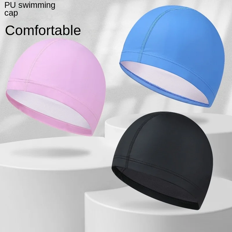 

Swimming Cap Men Women Adults Universal Waterproof quick-drying Not Strangle Head PU Coating Swimming Cap Surf Hat