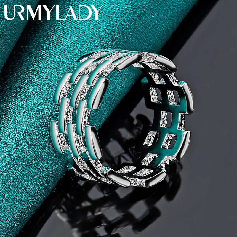 URMYLADY 925 Sterling Silver Weave Hollow 7-10# Ring For Women Men Fashion Wedding Engagement Party Charm Jewelry