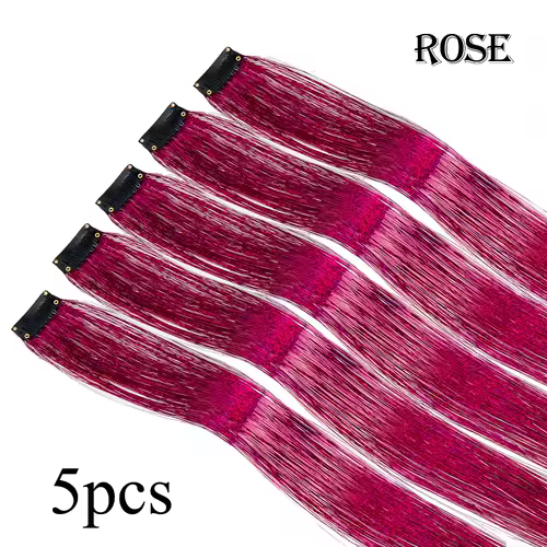 Shiny Sparkle Hair Extension Clip In Hair Tinsel Glitter Fairy Hair Tinsel Kit Heat Resistant 5Pcs Hair Streak Synthetic Hair - Image 13