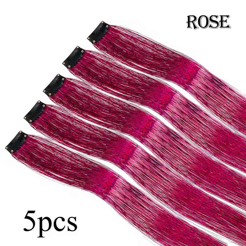 Shiny Sparkle Hair Extension Clip In Hair Tinsel Glitter Fairy Hair Tinsel Kit Heat Resistant 5Pcs Hair Streak Synthetic Hair - Image 13