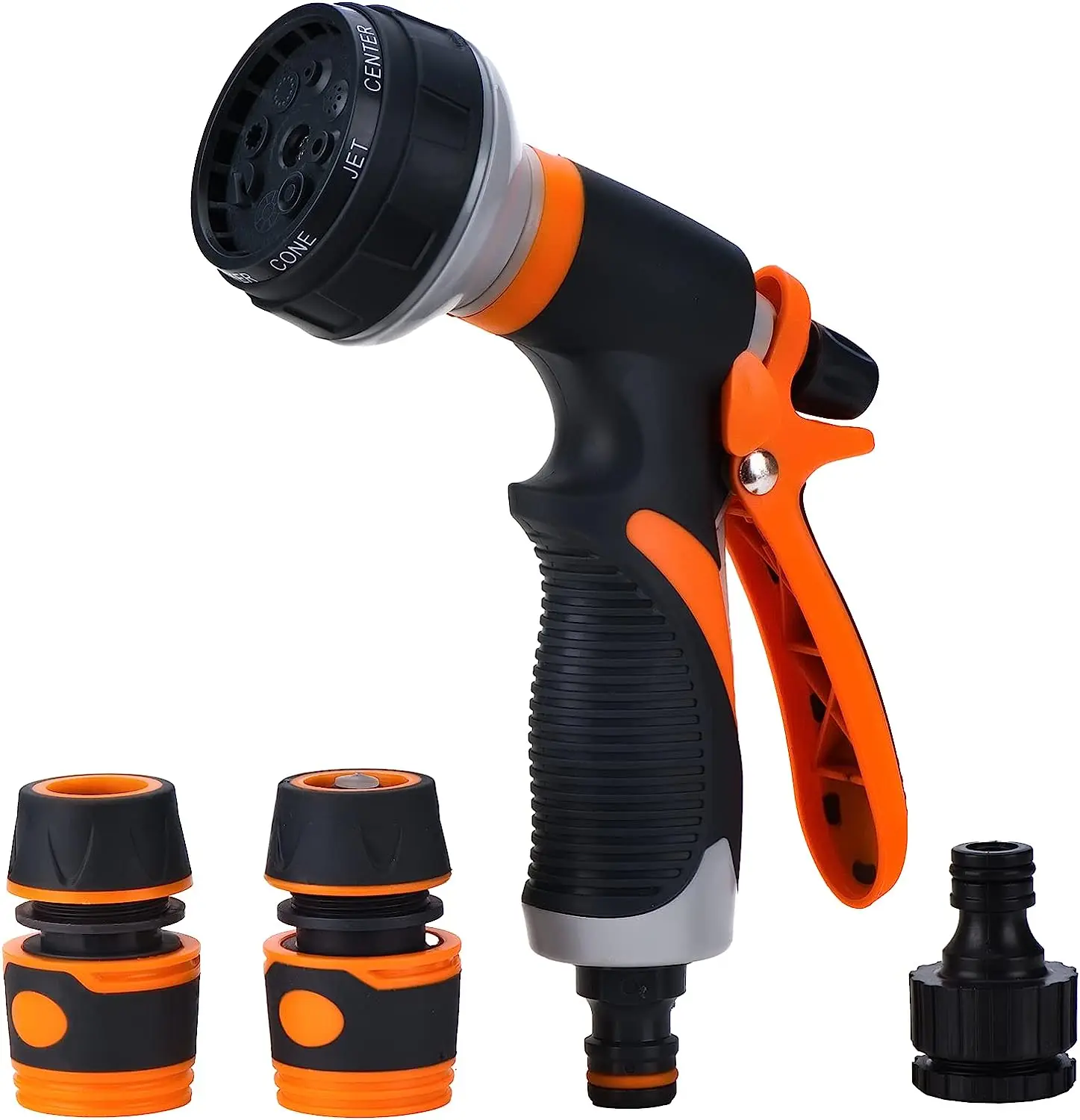 Garden Hose Spray Gun High Pressure Hose Nozzle with Quick Connect Adapters & Faucet Connectors 8 Adjustable Modes Water Gun