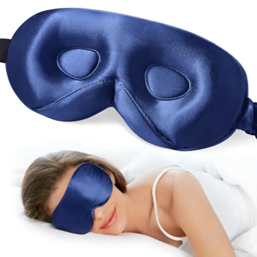 

100% 22 Momme Mulberry Silk Sleep Mask - 3D Contoured Eye Mask for Men Women, Soft Breathable Sleeping Mask with Adjustable Str