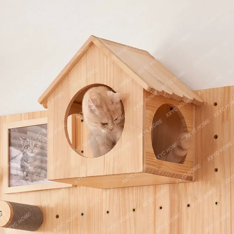 Cat Climbing Frame  Scratch Trees Wire-Wrap Board Cat Wall  Wood  Ladder Jumping Platform Space Capsule Cat Nest  Rack
