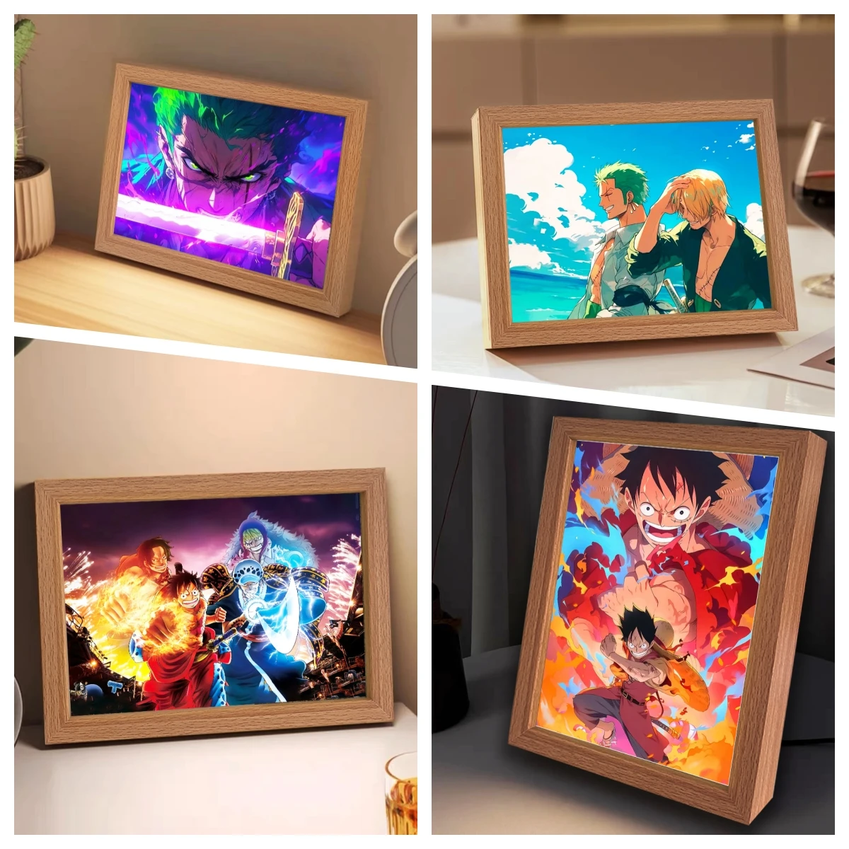 Personnage d'anime une pièce Luffy Zorro cadre animé lumière LED étude chambre cadeau d'anniversaire de noël