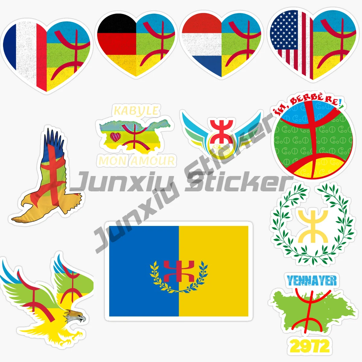 

Creative Berber Berbers Kabyle National Flag and Emblem for Motorcycle Laptop Car RV SUV Vinyl Self-adhesive Car Sticker