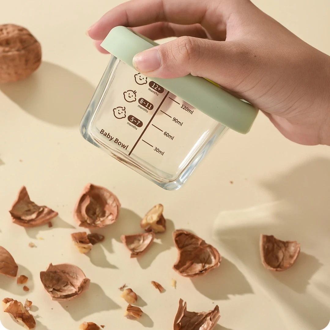 กล่องอาหารเสริมเด็กแก้วพร้อมชามแก้วขนาดเล็กพร้อมฝาปิดซิลิโคน LeakProof อาหารขนม Conatiner สดกล่อง