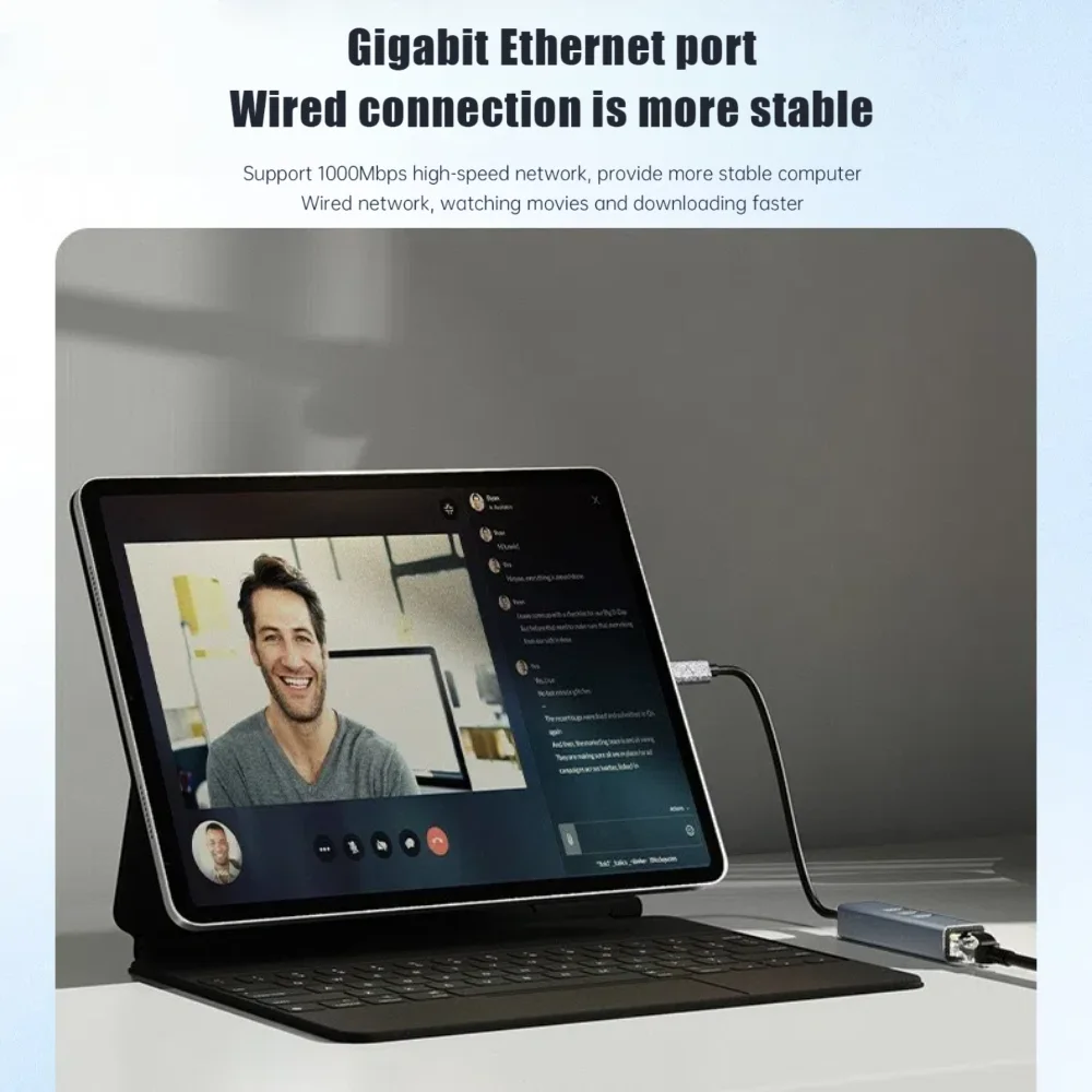 1000Mbps USB 3.0 Type-C إلى RJ45 بطاقة الشبكة 2 في 1 محول سلكي جيجابت محول Lan Hub لأجهزة الكمبيوتر المحمول لنظام التشغيل Windows 8.1/10/11