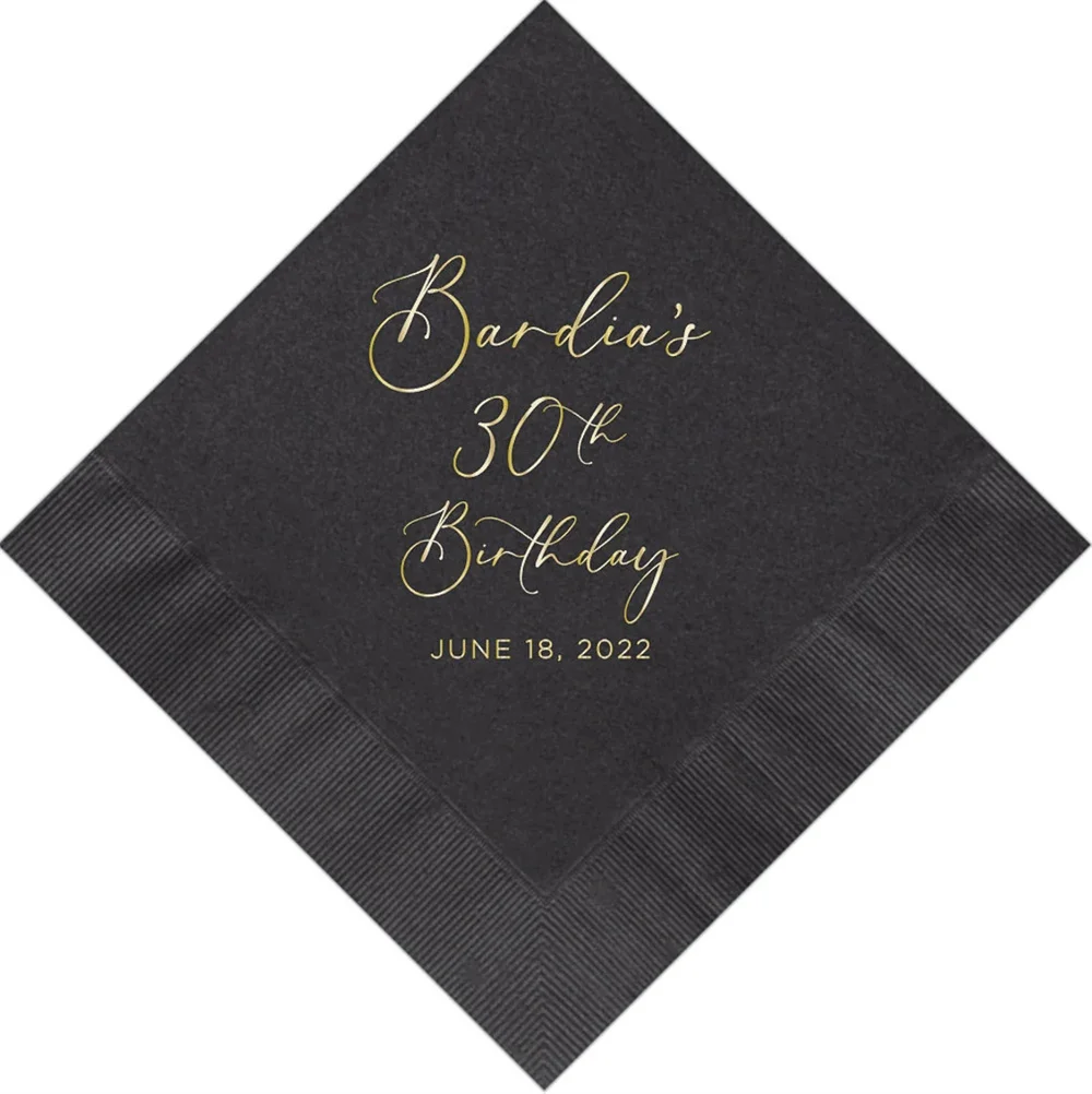 50PCS Personalized Custom Birthday Napkins 30th 40th 50th 60th 70th Printed Napkins Cocktail Beverage Luncheon Guest Towel Size