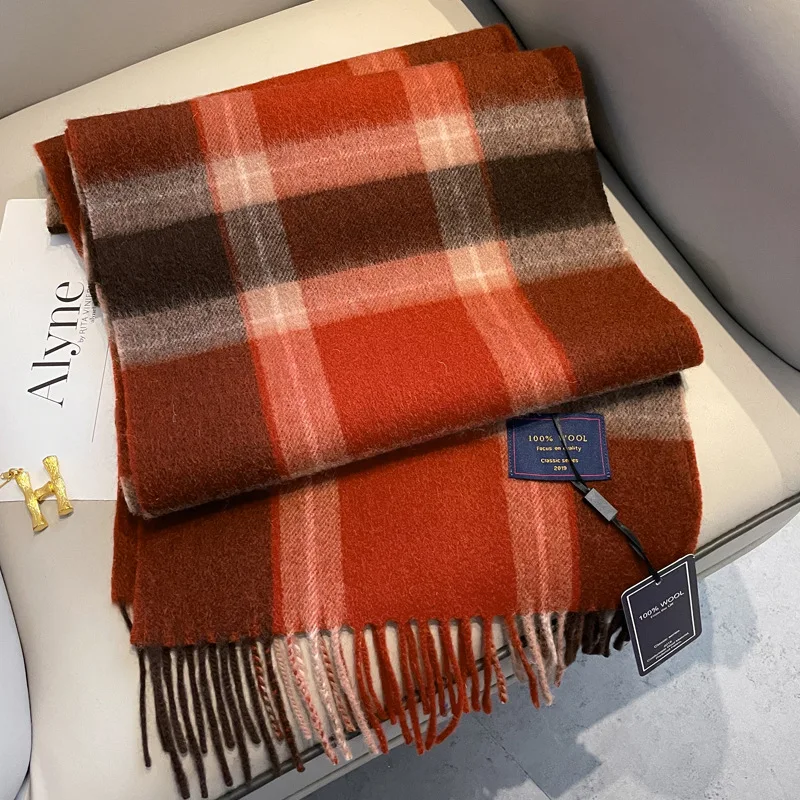 

Британский классический шерстяной клетчатый красный шарф для мужчин и женщин, теплый осенне-зимний кашемировый шарф
