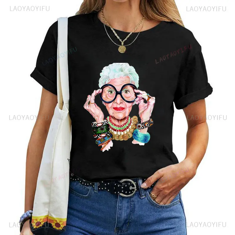 Thank You Iris Apfel Women Summer Print Cartoon T-shirt Loose Casual Harajuku Cotton Short Sleeve O-Neck Female T-shirt Tops