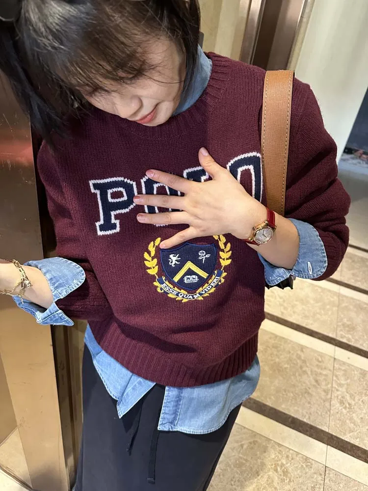 

Ретро-свитер с V-образным вырезом, женский, с американским буквенным принтом, свободный, шерстяной, осенне-зимний, удобный, мягкий, с длинными рукавами