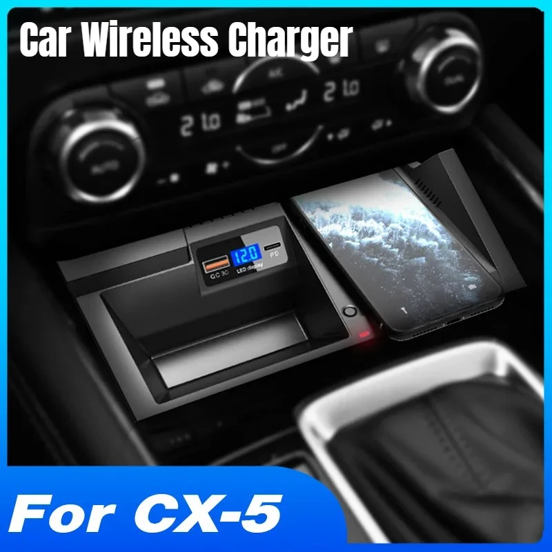 For Mazda CX-5 CX5 KF Car Wireless Charger Fast Mobile Phone Charging Panel Adapter Interior Modification Accessories 2018-2024