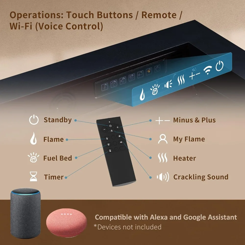 Customized60 Inch Smart Linear Electric Fireplace-Clean Hidden Vent Design,Flame with 9Colors,Recessed in-Wall or Wall-Mount Fre