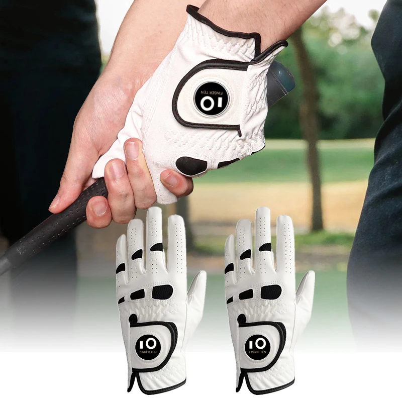 Men's Golf Glove Left Hand Right with Ball Marker Value 2 Pack, Weathersof Grip Soft All Weather Comfortable Fit