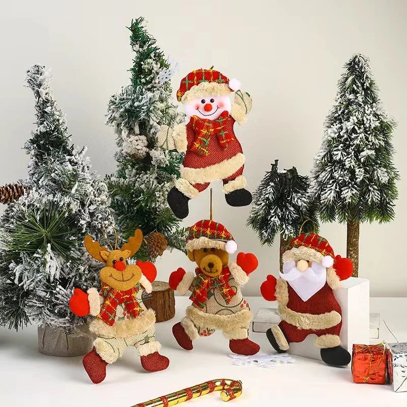 4PC Christmas Ornaments Gift Santa Claus Snowman Reindeer Bear Xmas Tree Pendant Doll Happy New Decoration 2024 New Year Hang