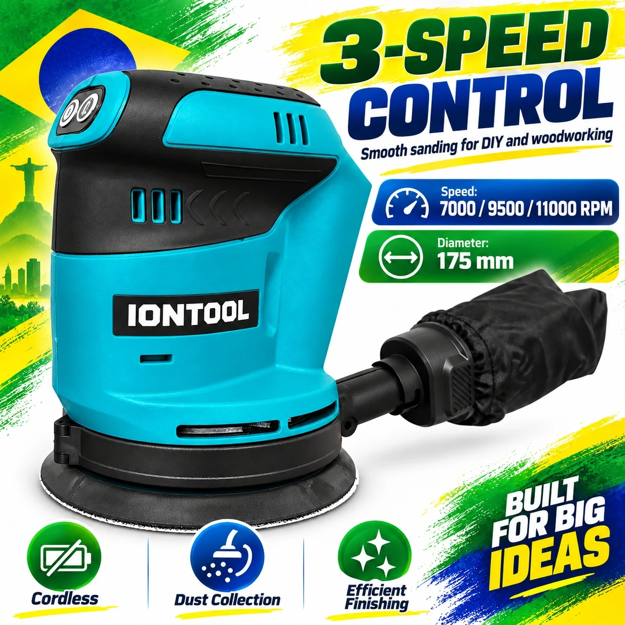 IONTOOL Ultra Lightweight Variable Speed Sander 175mm for Stair Railing and Banister Sanding Household Use Bare Unit