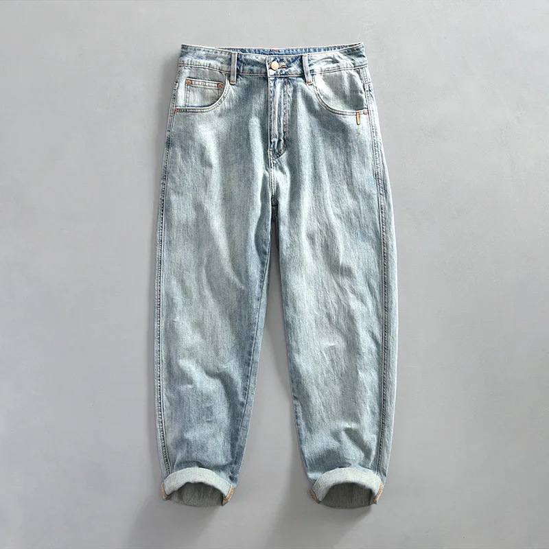 

1026 Spring Summer New Good Quality Vintage Washed Baggy Jeans for Men Streetwear Cotton Casual Loose Straight Man Denim Pants