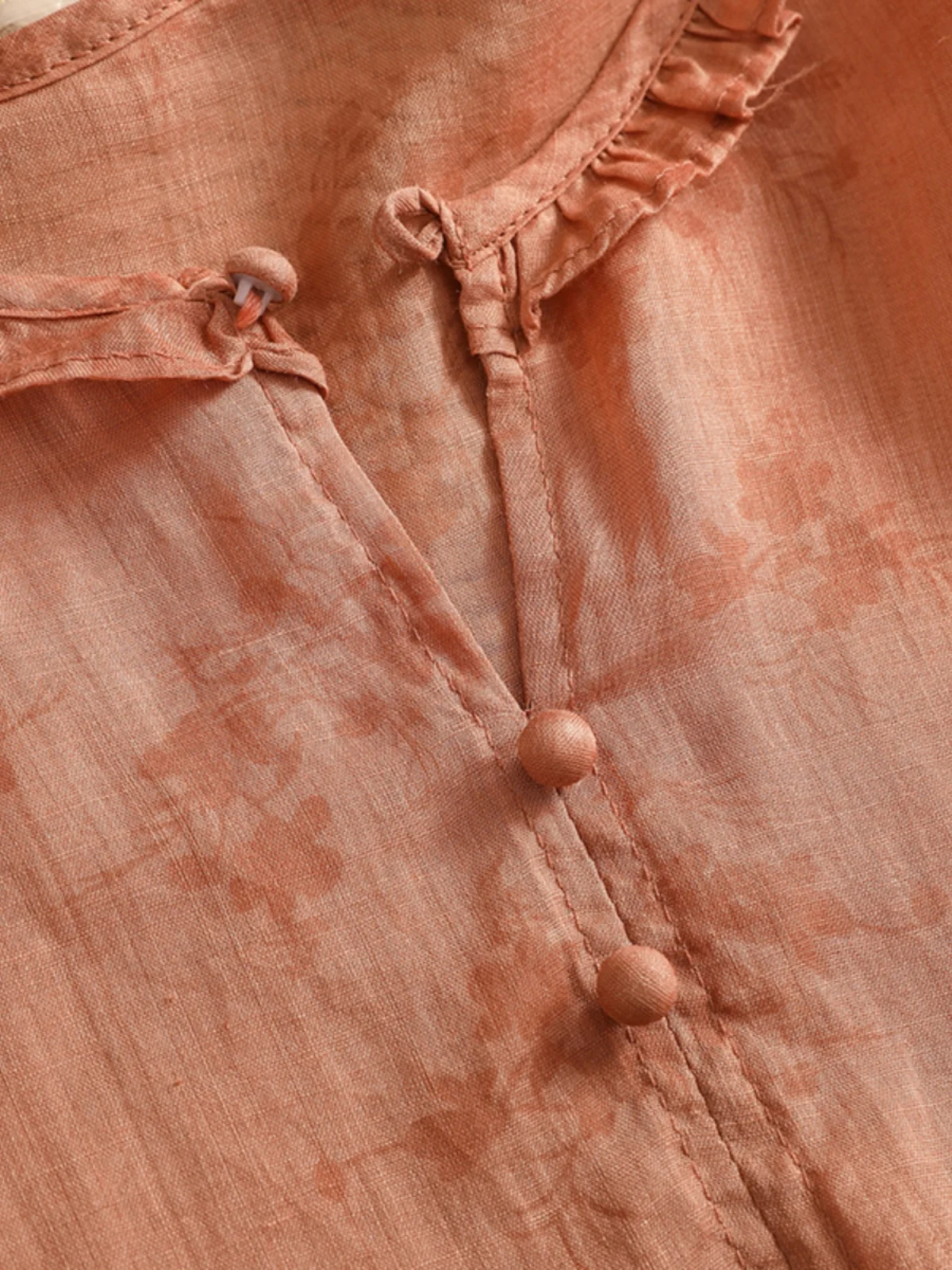 

Женский льняной топ большого размера с принтом чернил Seven Sve с круглым воротником Ne, летний повседневный свободный топ на пуговицах