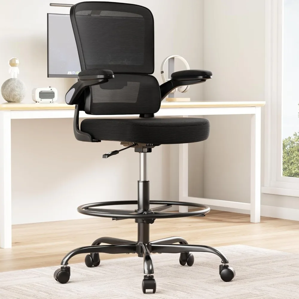 Ergonomic Drafting Chair with Flip-up Armrests with Breathable Comfy Mesh Support and Adjustable