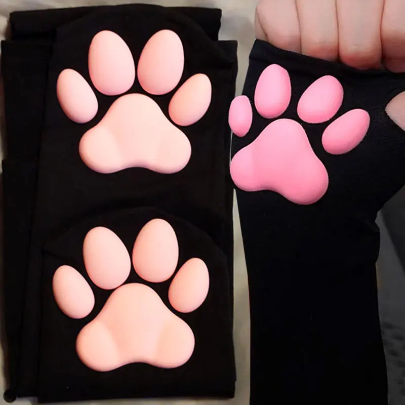 

Милые 3D силиконовые розовые подушечки для лап с кошачьими когтями, мягкие пушистые солнцезащитные накладки без пальцев, крутые рукава, милые перчатки, длинная трубка для женщин