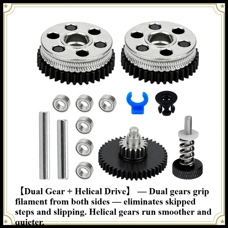 Dual-Gear Hardened Steel Extruder Feeder Upgraded All-Metal for 3D Printer