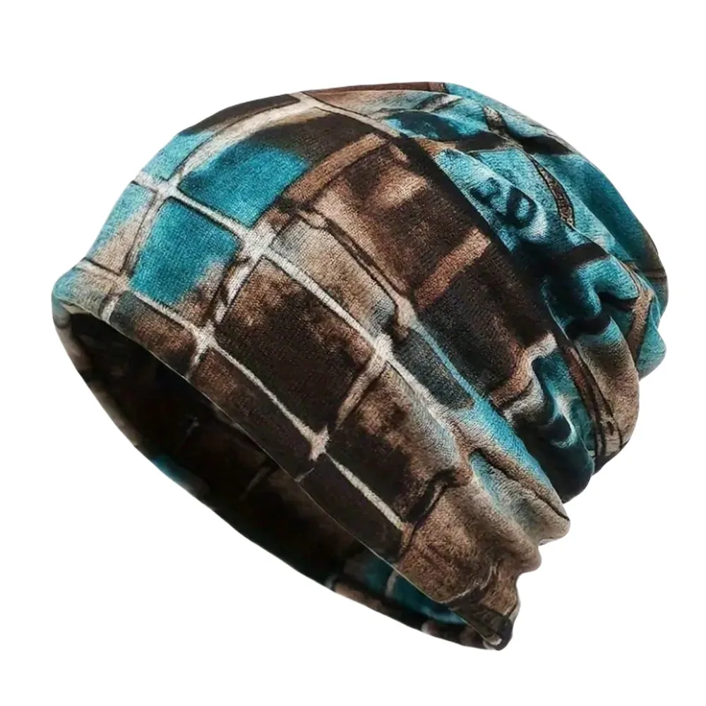 Contrasting Colors Pullover Hat Plaid Print Scarf Pullover Hat Casual Hedging Cap Multifunctional Turban Hats Autumn and Winter