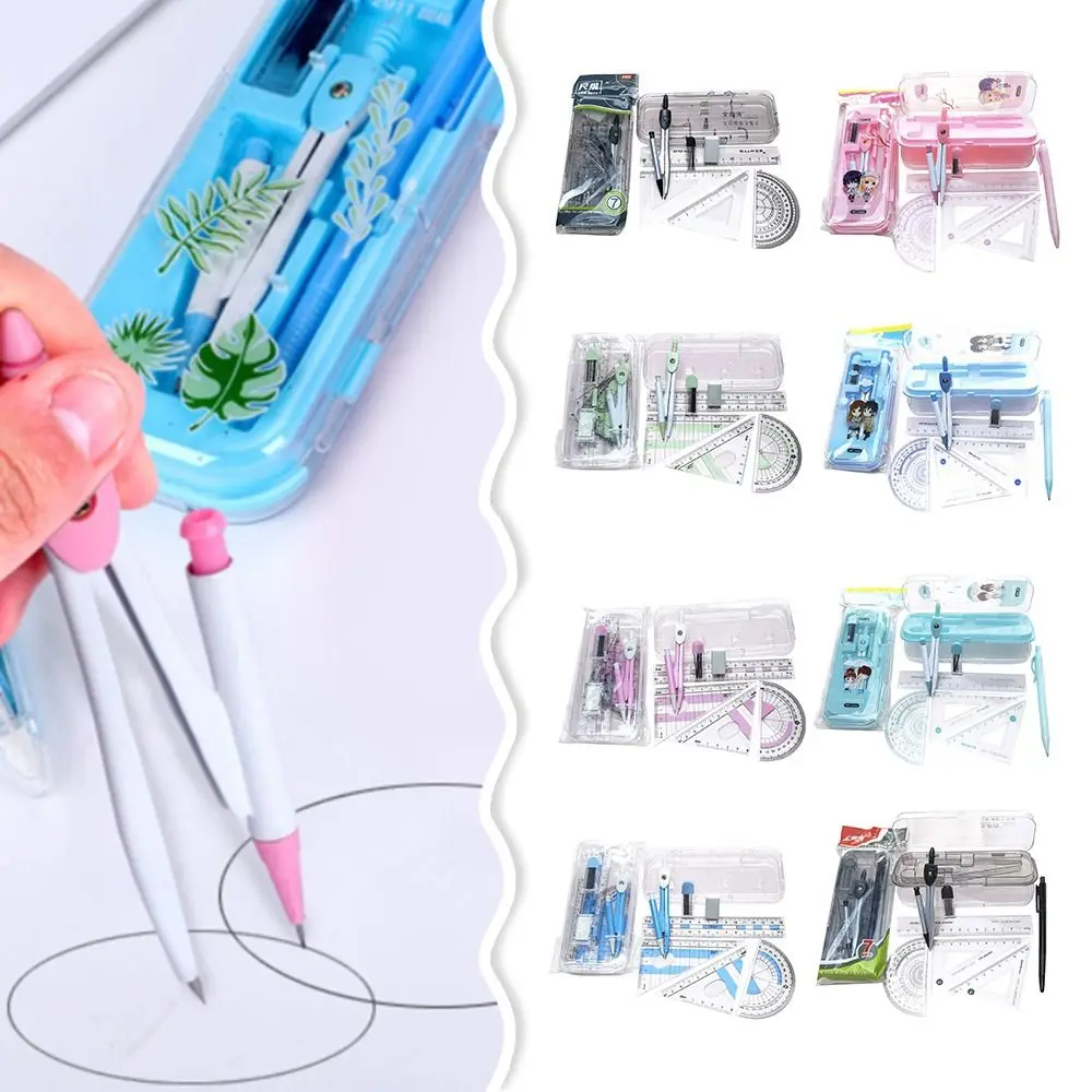 7 Stks/set Duurzame Student Tekening Kompassen Set Rubber Gradenboog Liniaal Kit Multifunctionele Briefpapier Sets