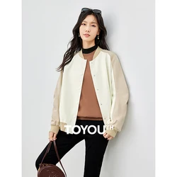 Toyouth Women Baseball Jacket 2023 Autumn Contrast Raglan Sleeve Stand Collar Loose Jacket Coat Fashion Apricot Outwear Tops