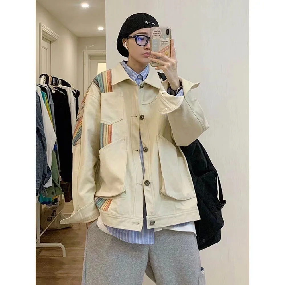 Japanese Vintage Patchwork Jacket Men Fashion Streetwear  Jacket Varsity Vintage Bomber Windbreaker Spring Autumn Outwear Unisex