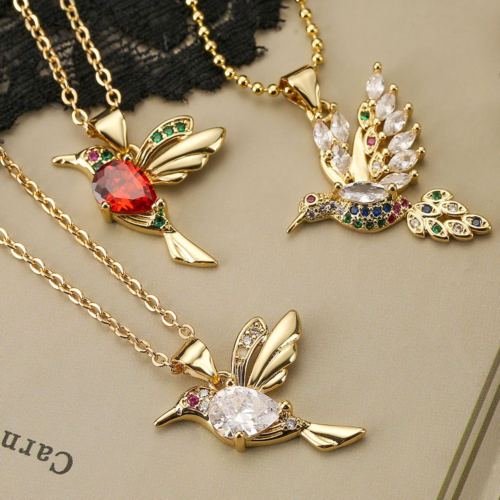 Mafisar New Arrival Gold Color Full Zircon Delicate Jewelry Lovely Bird Pendant Necklaces For Women Party Trendy Gift Wholesale