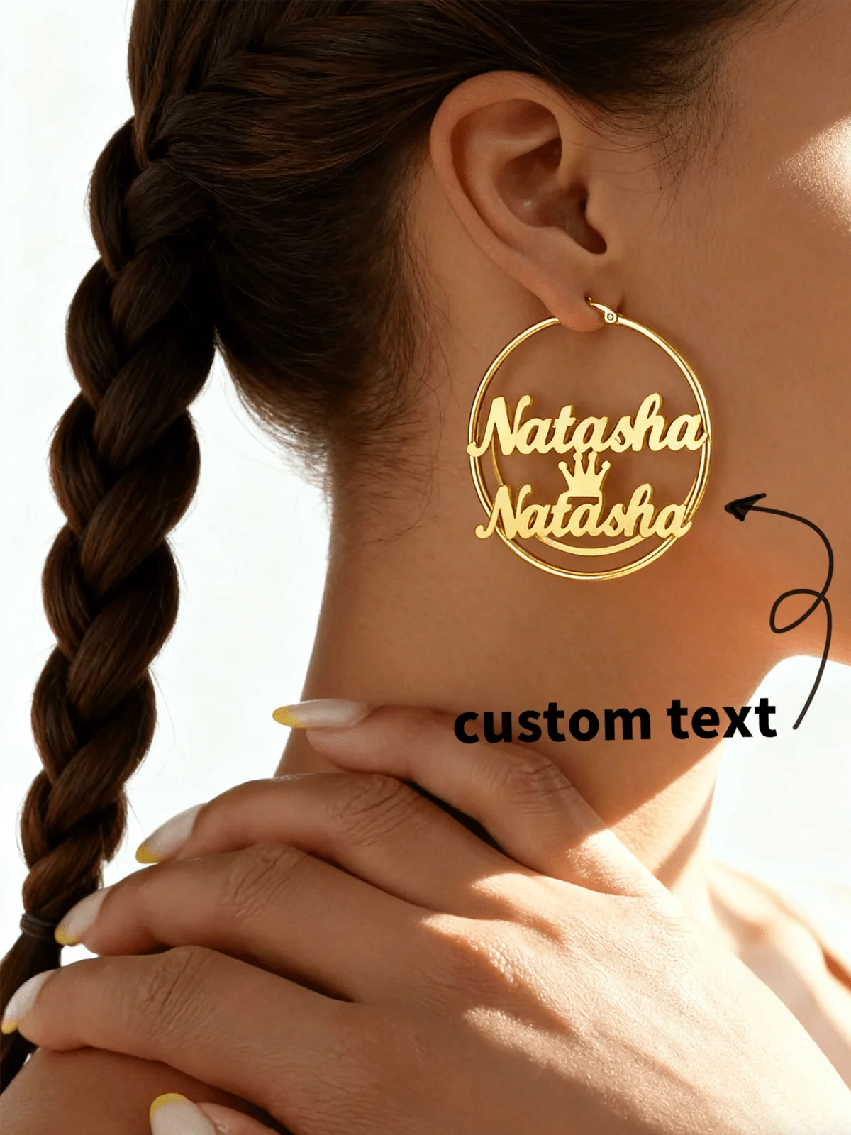 Pair of custom double name earrings, personalized Crown name ring earrings, custom gift for girlfriend