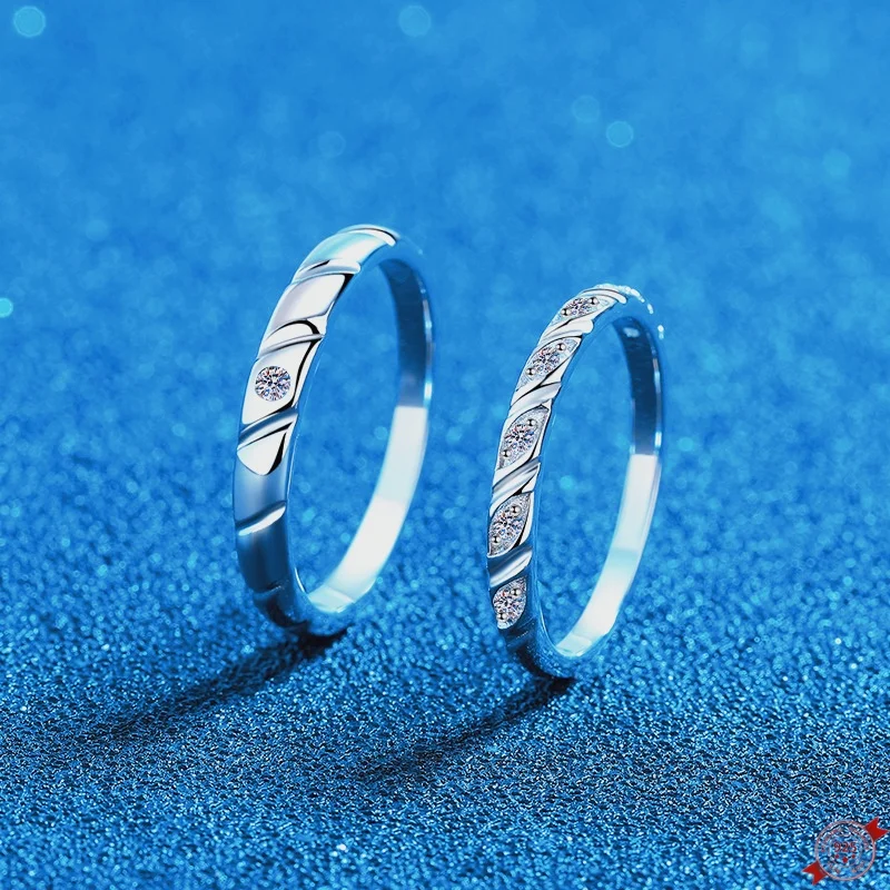 

0.12ct Moissanite S925 Silver Rings Plated Platinum Wedding Diamond Band Couple Men's and Women's Pair Ring Jewelry Wholesale